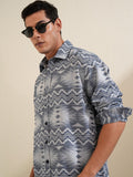 Locomotive Men Navy Blue Printed Oversized Fit Casual Shirt - Navy Blue - Image 1