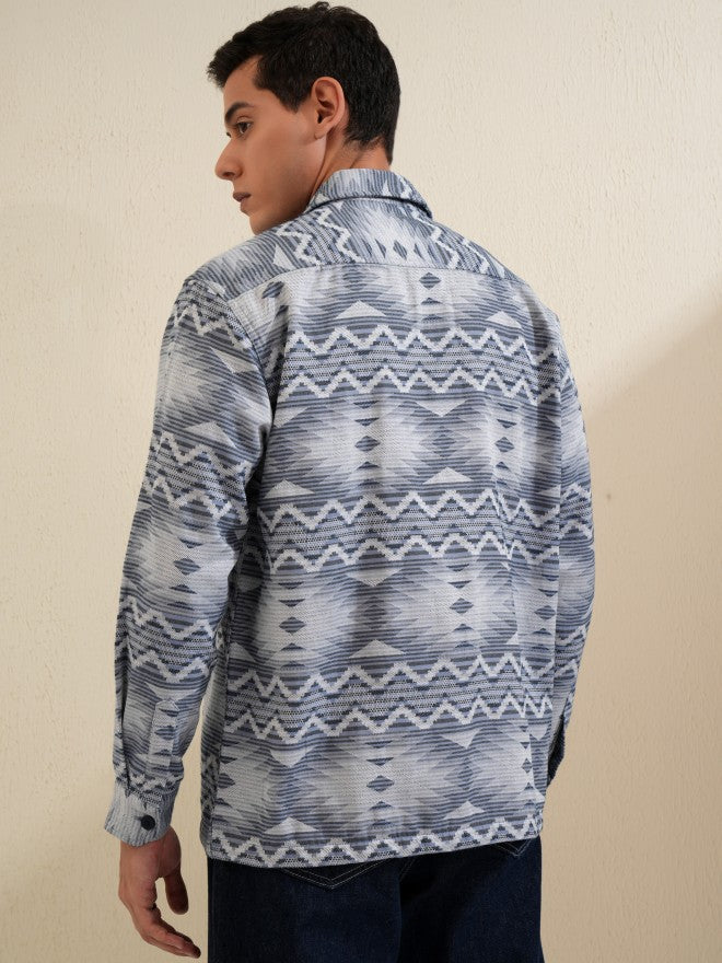 Locomotive Men Navy Blue Printed Oversized Fit Casual Shirt - Navy Blue - Image 3