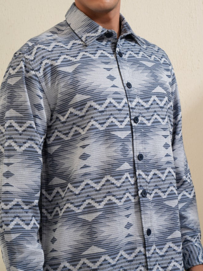 Locomotive Men Navy Blue Printed Oversized Fit Casual Shirt - Navy Blue - Image 5