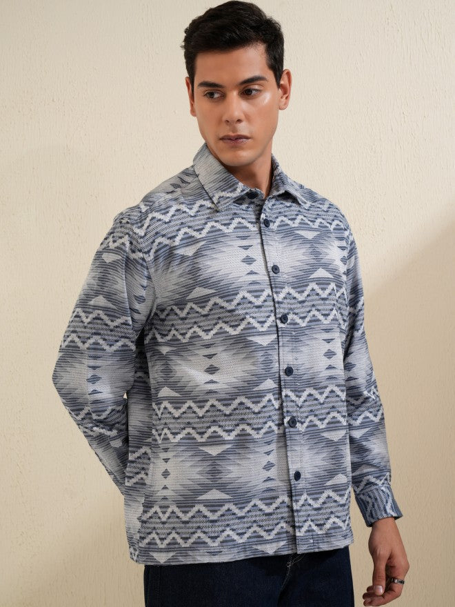 Locomotive Men Navy Blue Printed Oversized Fit Casual Shirt - Navy Blue - Image 6