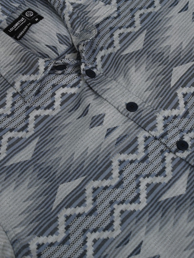 Locomotive Men Navy Blue Printed Oversized Fit Casual Shirt - Navy Blue - Image 7