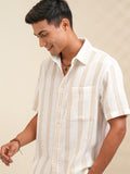 Locomotive Men Cream Striped Oversized Fit Casual Shirt - Cream - Image 1