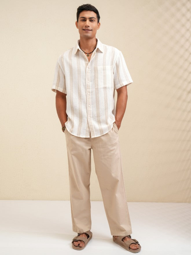 Locomotive Men Cream Striped Oversized Fit Casual Shirt - Cream - Image 2