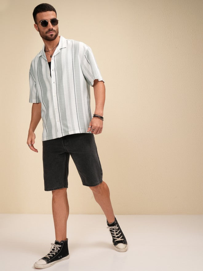 Locomotive Men White Striped Oversized Fit Casual Shirt - White - Image 2