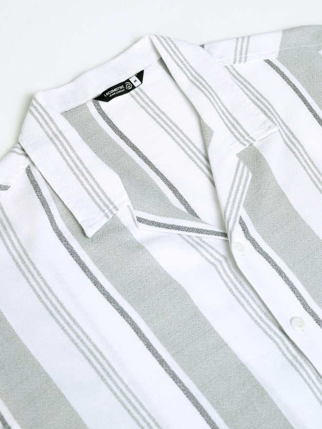 Locomotive Men White Striped Oversized Fit Casual Shirt - White - Image 7