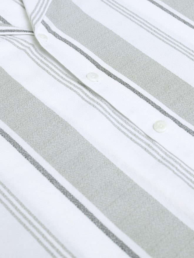 Locomotive Men White Striped Oversized Fit Casual Shirt - White - Image 8