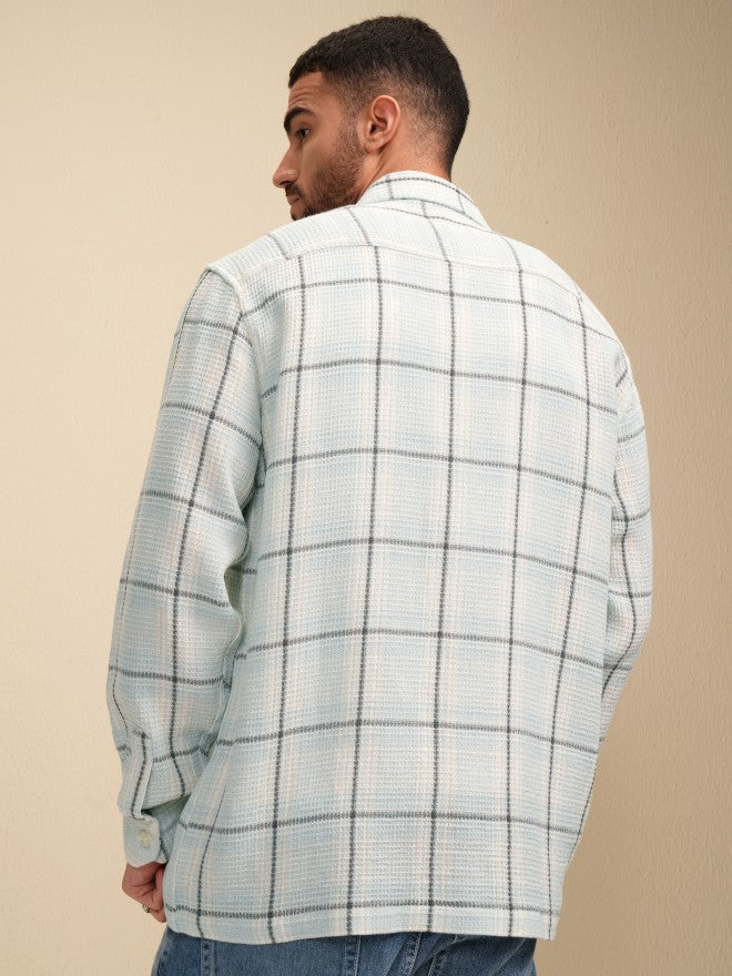 Locomotive Men Blue Checked Oversized Fit Casual Shirt - Blue - Image 3