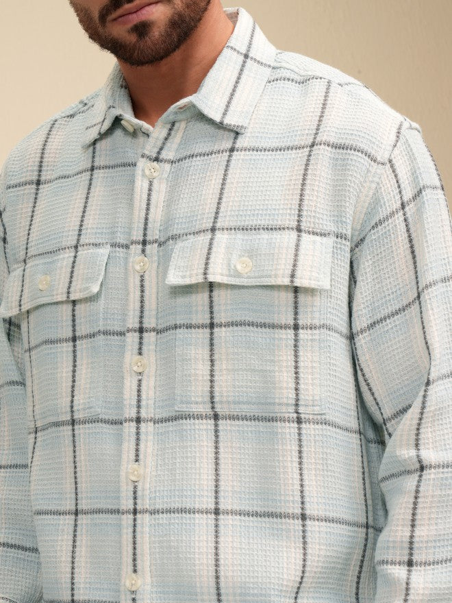 Locomotive Men Blue Checked Oversized Fit Casual Shirt - Blue - Image 5