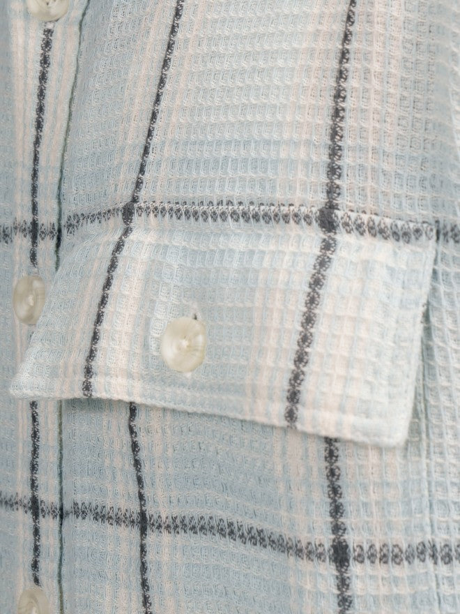 Locomotive Men Blue Checked Oversized Fit Casual Shirt - Blue - Image 7