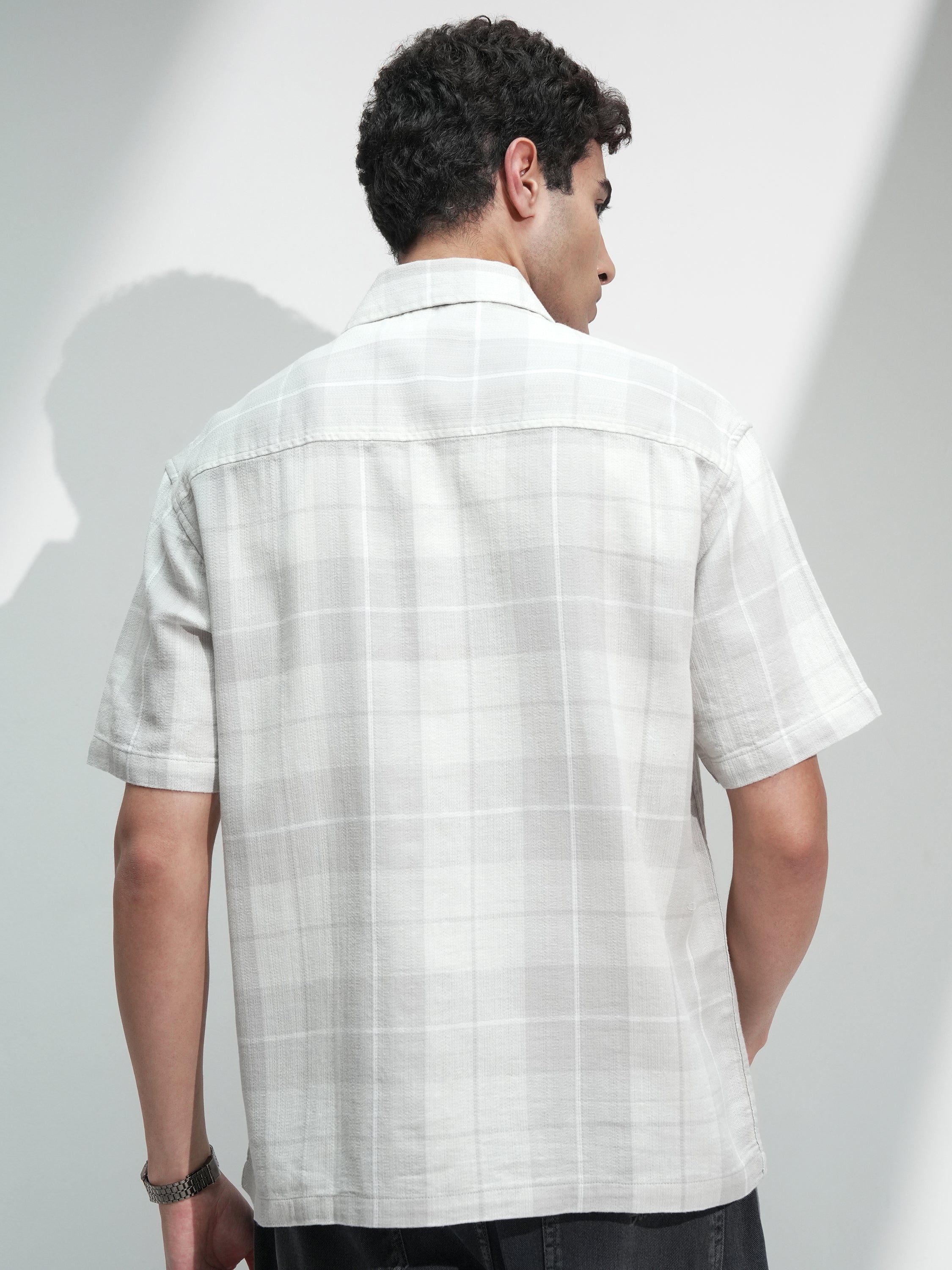 Locomotive Men Grey Self Design Oversized Fit Casual Shirt - Grey - Image 3