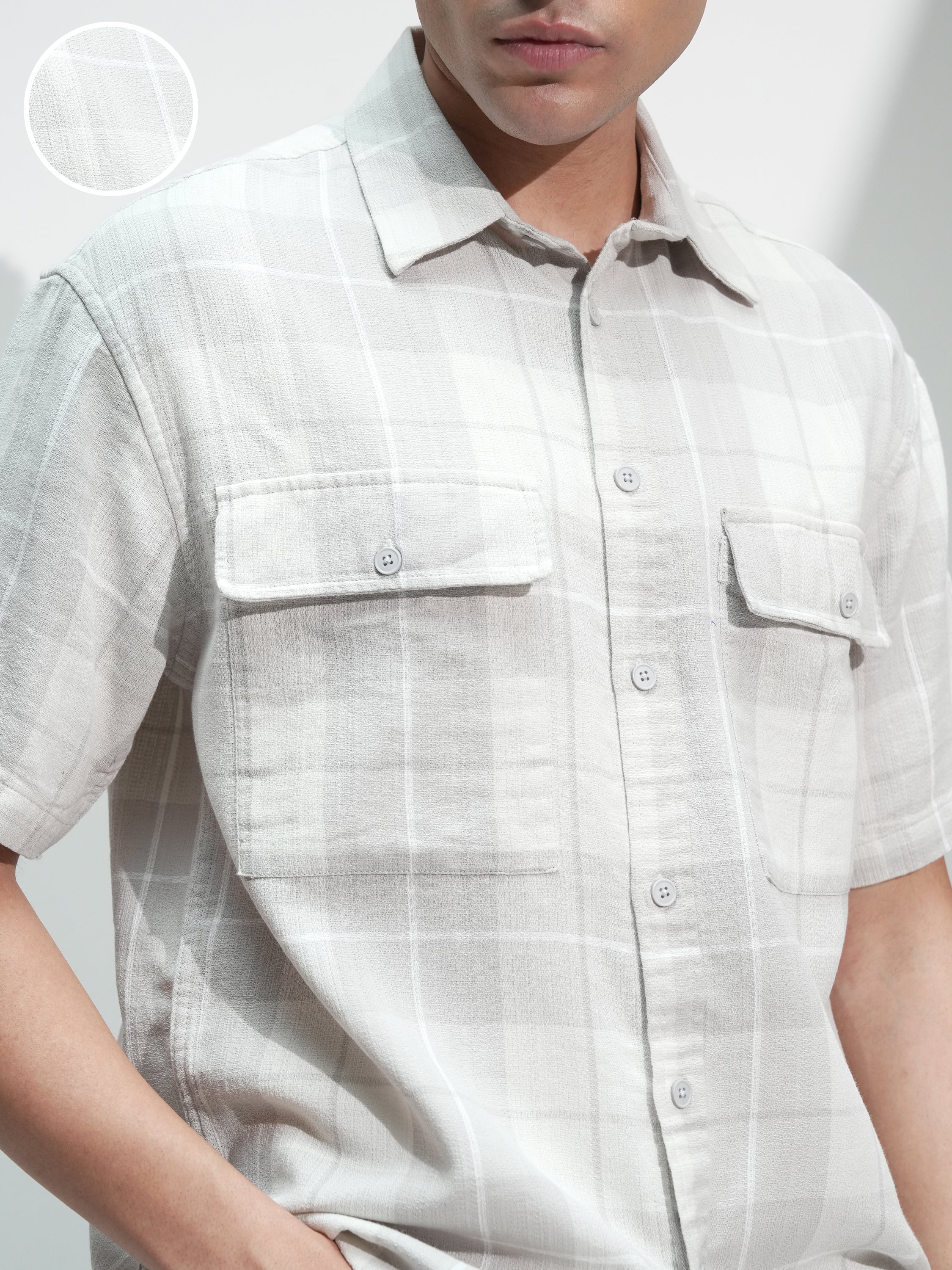 Locomotive Men Grey Self Design Oversized Fit Casual Shirt - Grey - Image 5