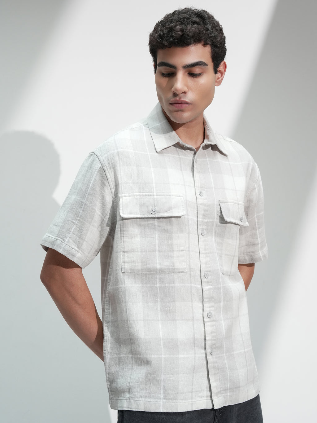 Locomotive Men Grey Self Design Oversized Fit Casual Shirt - Grey - Image 6