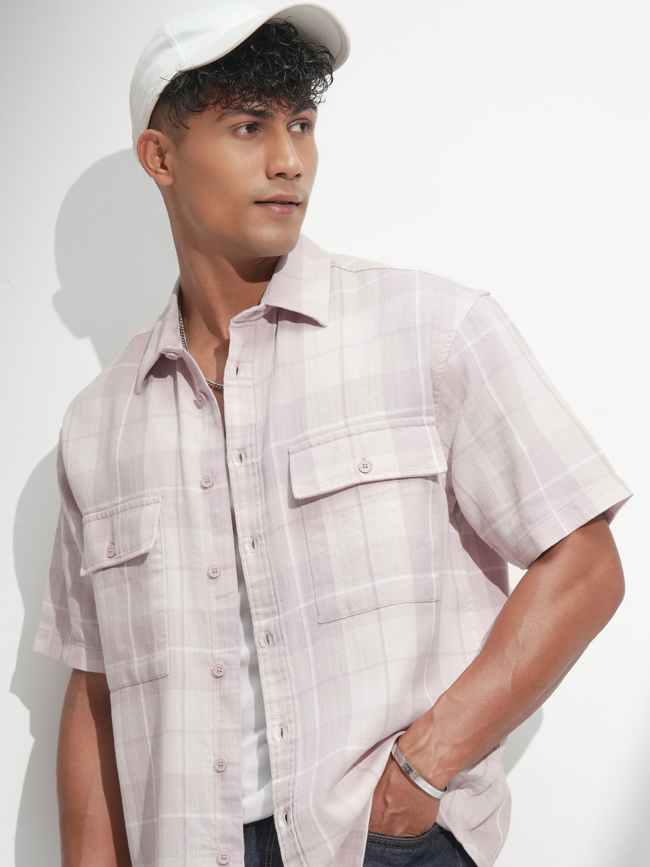 Locomotive Men Mauve Self Design Oversized Fit Casual Shirt - Mauve - Image 1