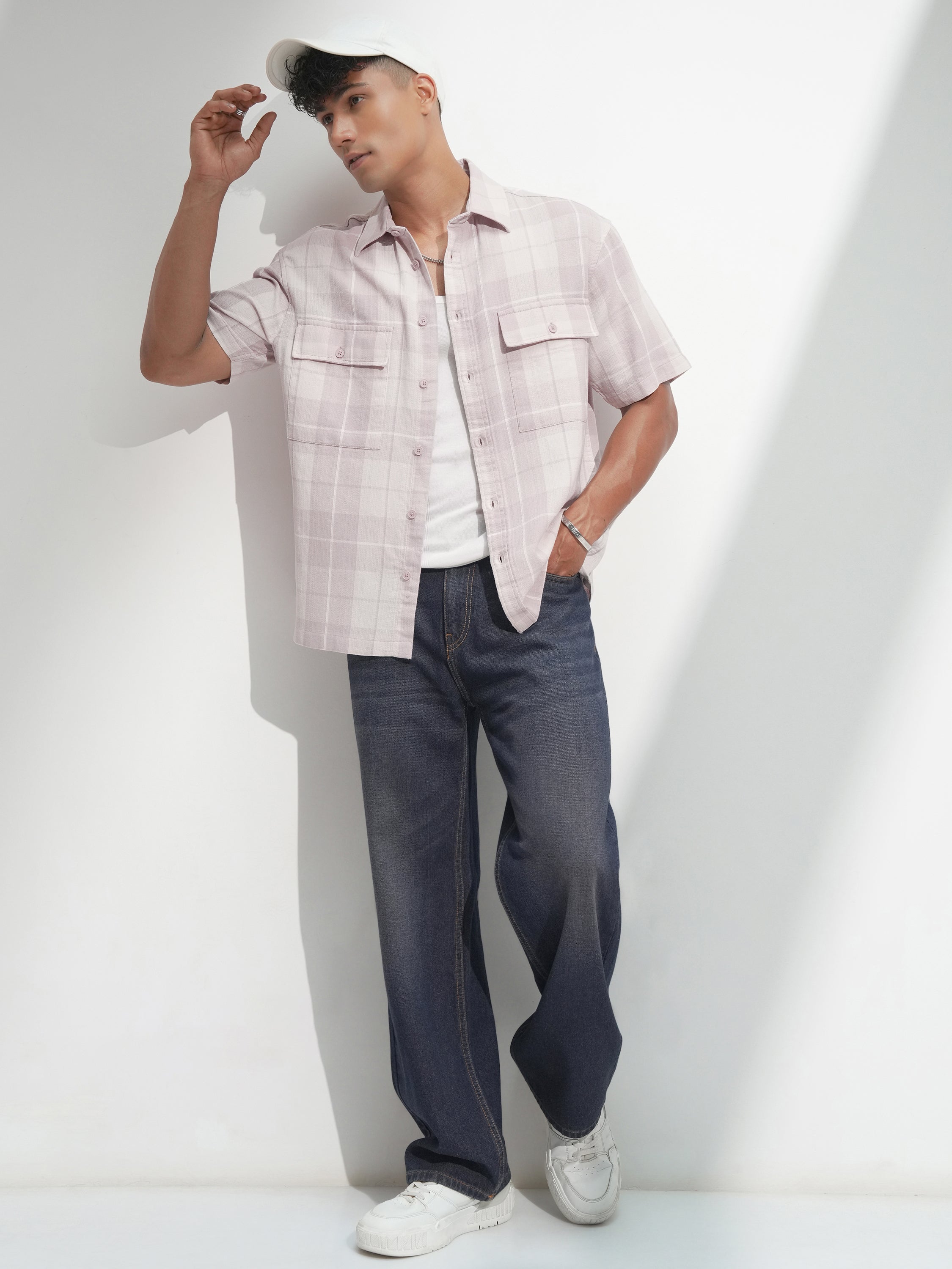 Locomotive Men Mauve Self Design Oversized Fit Casual Shirt - Mauve - Image 2