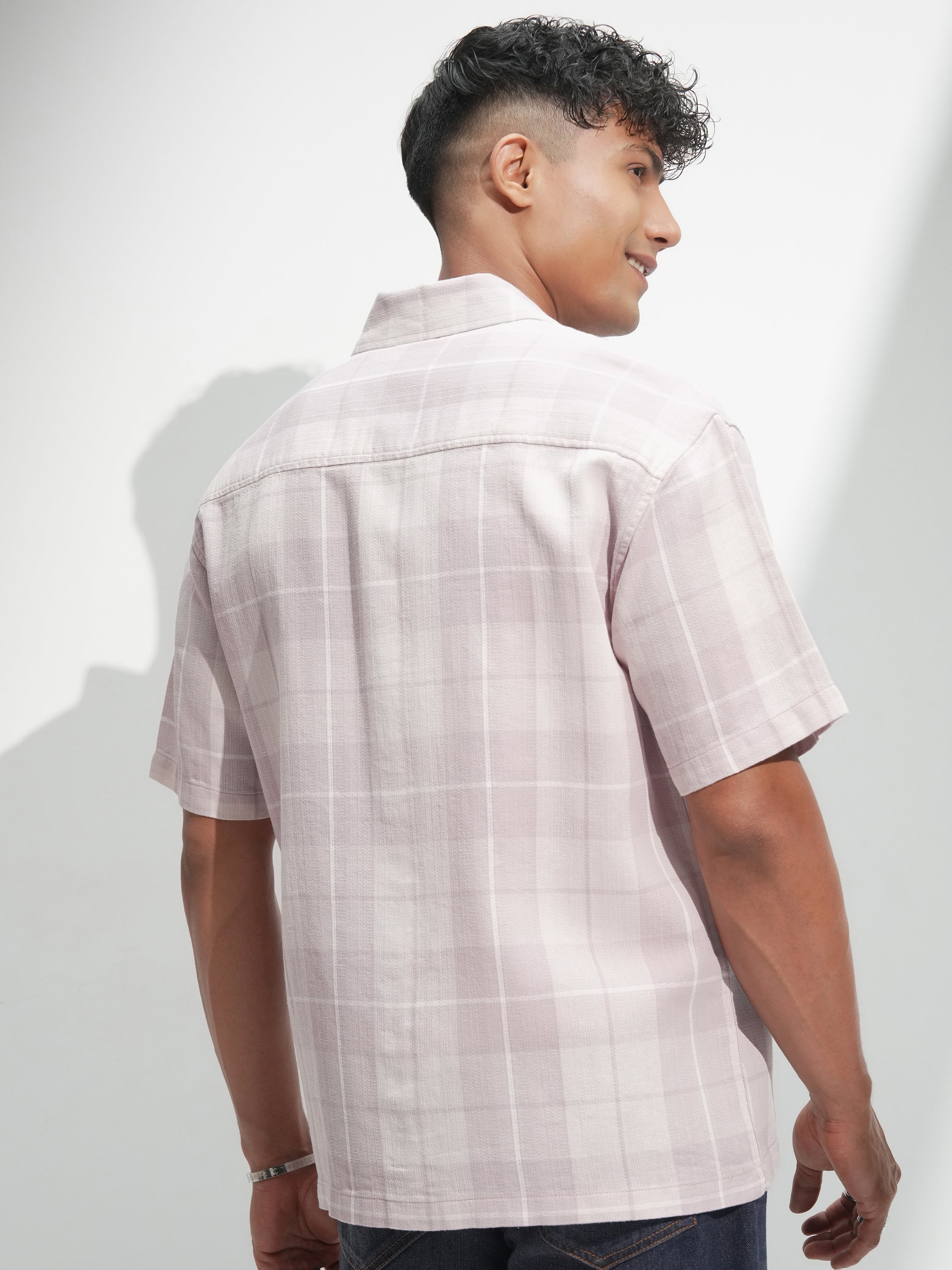 Locomotive Men Mauve Self Design Oversized Fit Casual Shirt - Mauve - Image 3