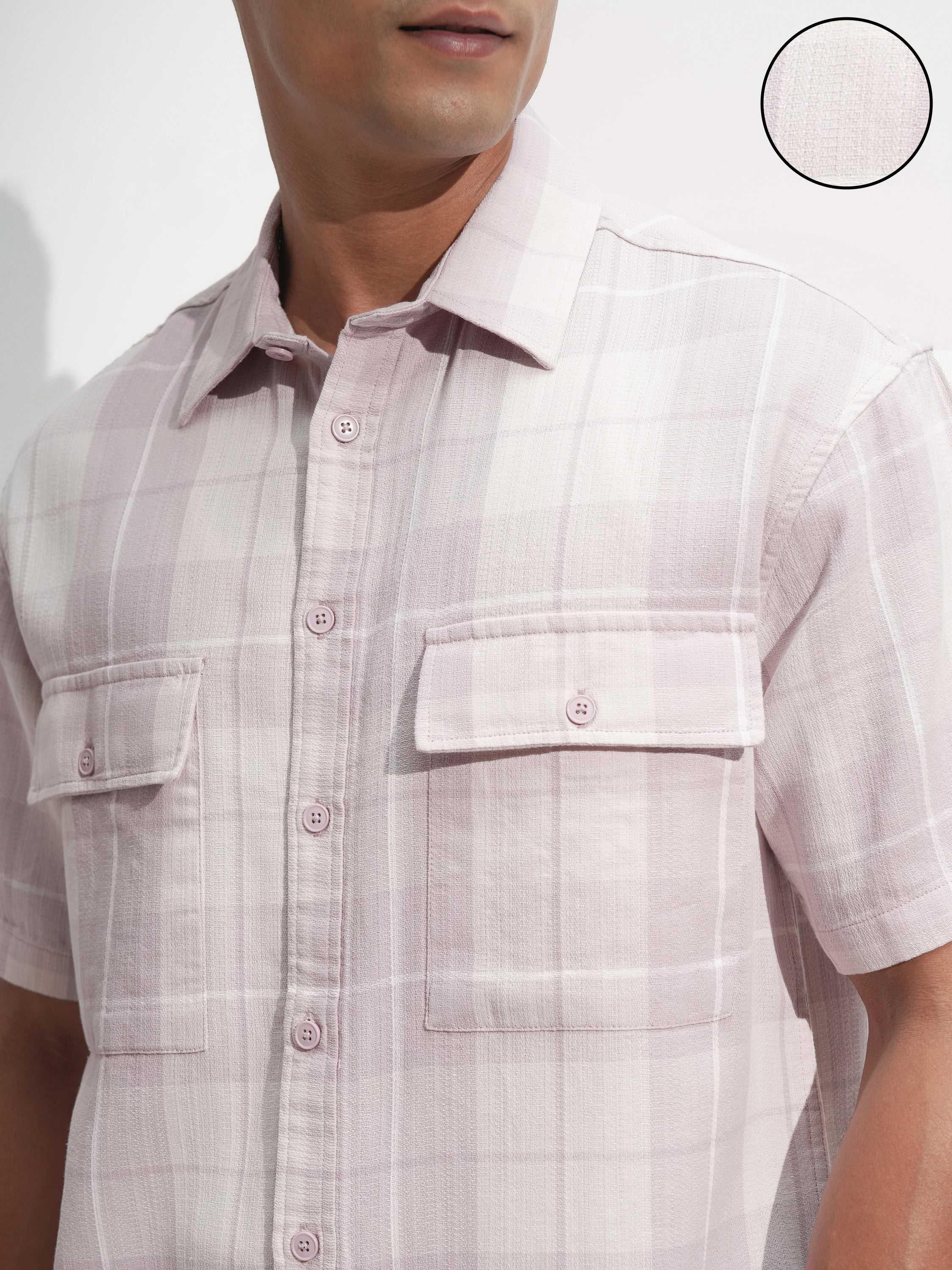 Locomotive Men Mauve Self Design Oversized Fit Casual Shirt - Mauve - Image 5