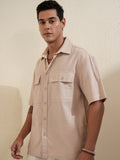 Locomotive Men Beige Solid Oversized Fit Casual Shirt - Beige - Image 1