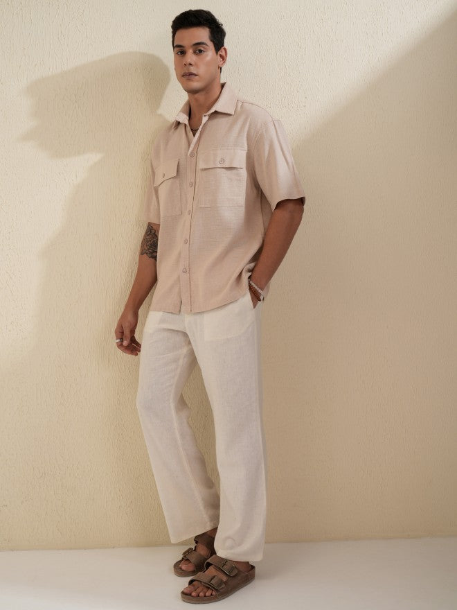 Locomotive Men Beige Solid Oversized Fit Casual Shirt - Beige - Image 2