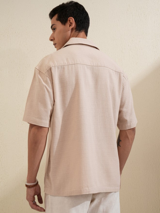 Locomotive Men Beige Solid Oversized Fit Casual Shirt - Beige - Image 3