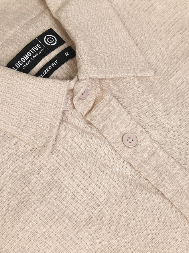 Locomotive Men Beige Solid Oversized Fit Casual Shirt - Beige - Image 7