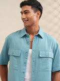 Locomotive Men Blue Solid Oversized Fit Casual Shirt - Blue - Image 1