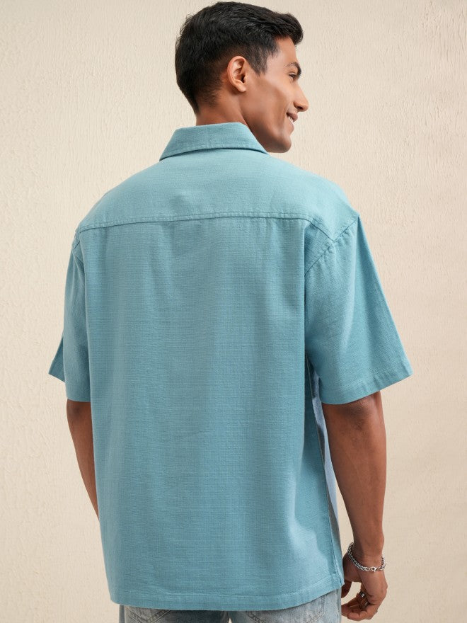 Locomotive Men Blue Solid Oversized Fit Casual Shirt - Blue - Image 3