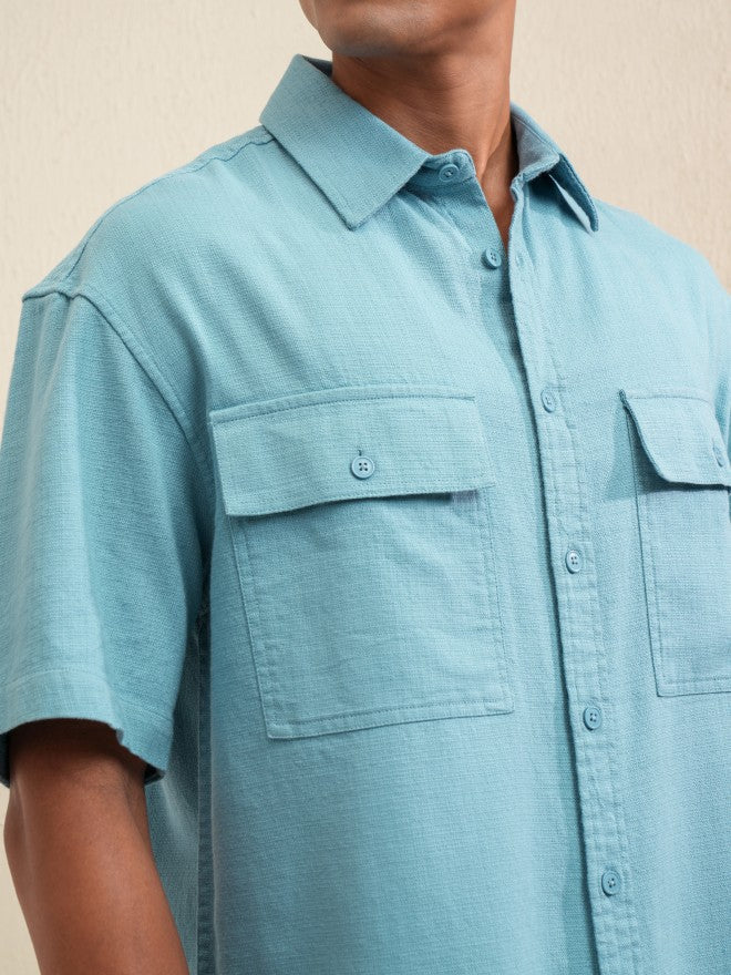 Locomotive Men Blue Solid Oversized Fit Casual Shirt - Blue - Image 5