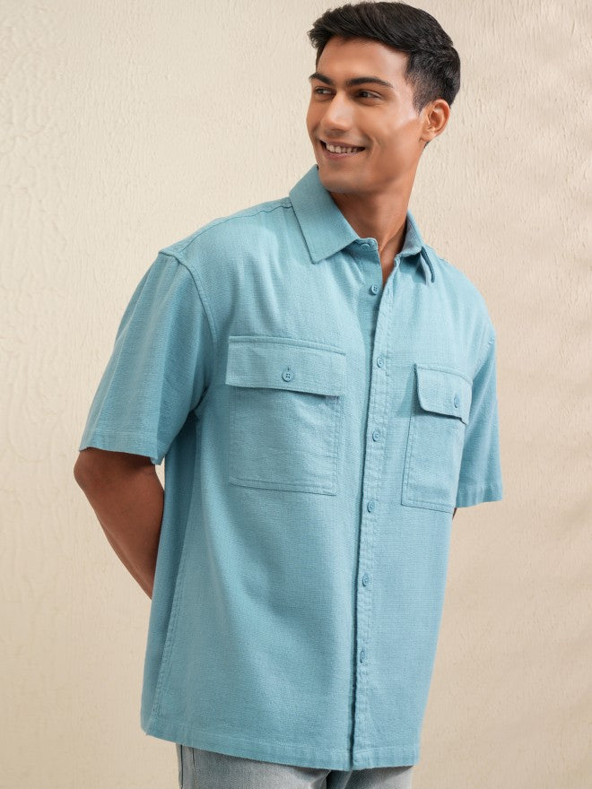 Locomotive Men Blue Solid Oversized Fit Casual Shirt - Blue - Image 6