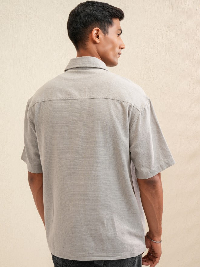 Locomotive Men Grey Solid Oversized Fit Casual Shirt - Grey - Image 3