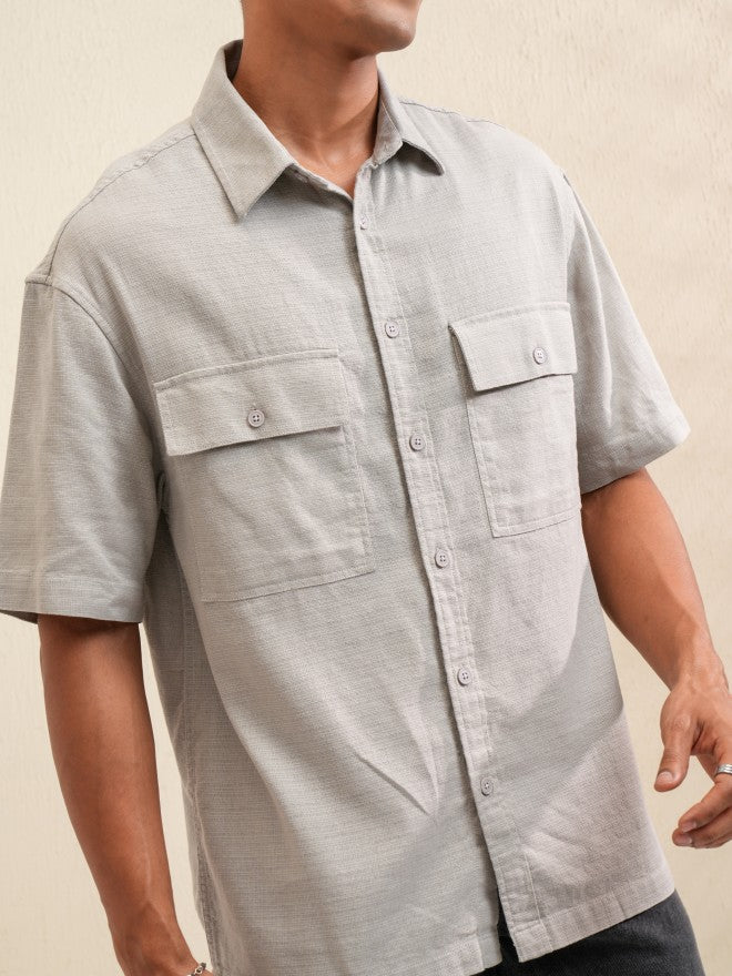 Locomotive Men Grey Solid Oversized Fit Casual Shirt - Grey - Image 5