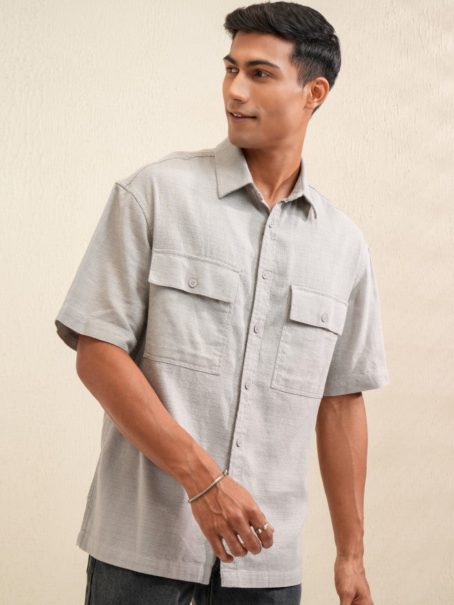 Locomotive Men Grey Solid Oversized Fit Casual Shirt - Grey - Image 6