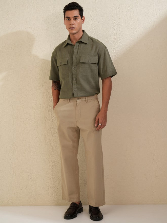 Locomotive Men Khaki Solid Oversized Fit Casual Shirt - Khaki - Image 2