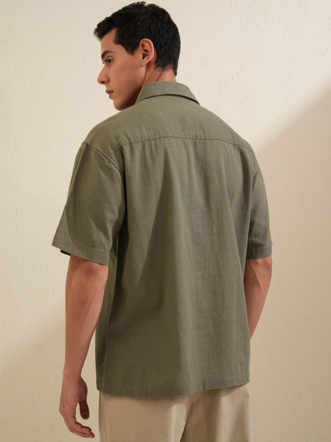 Locomotive Men Khaki Solid Oversized Fit Casual Shirt - Khaki - Image 3