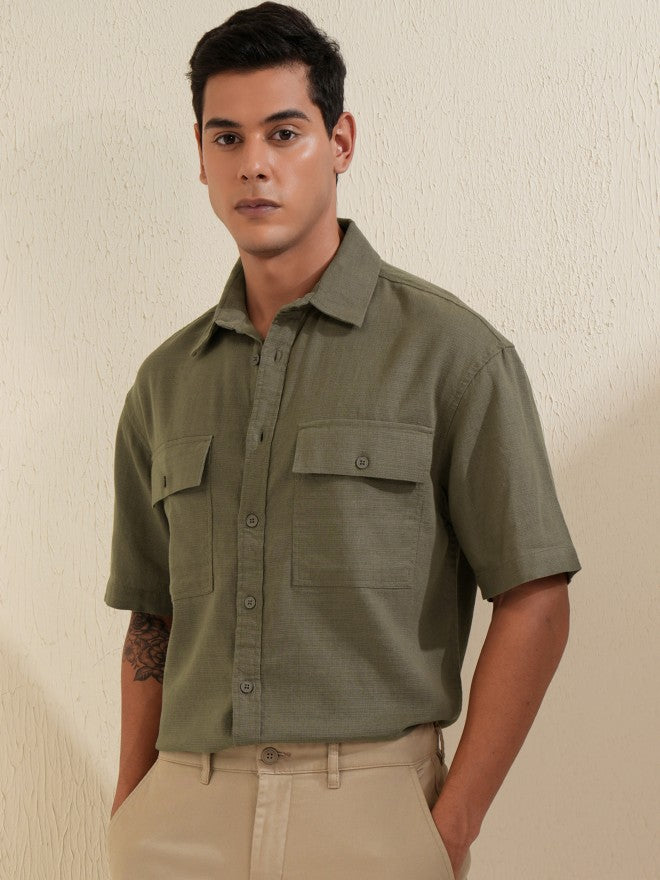 Locomotive Men Khaki Solid Oversized Fit Casual Shirt - Khaki - Image 4