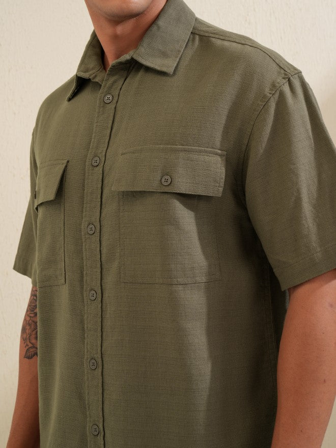 Locomotive Men Khaki Solid Oversized Fit Casual Shirt - Khaki - Image 5