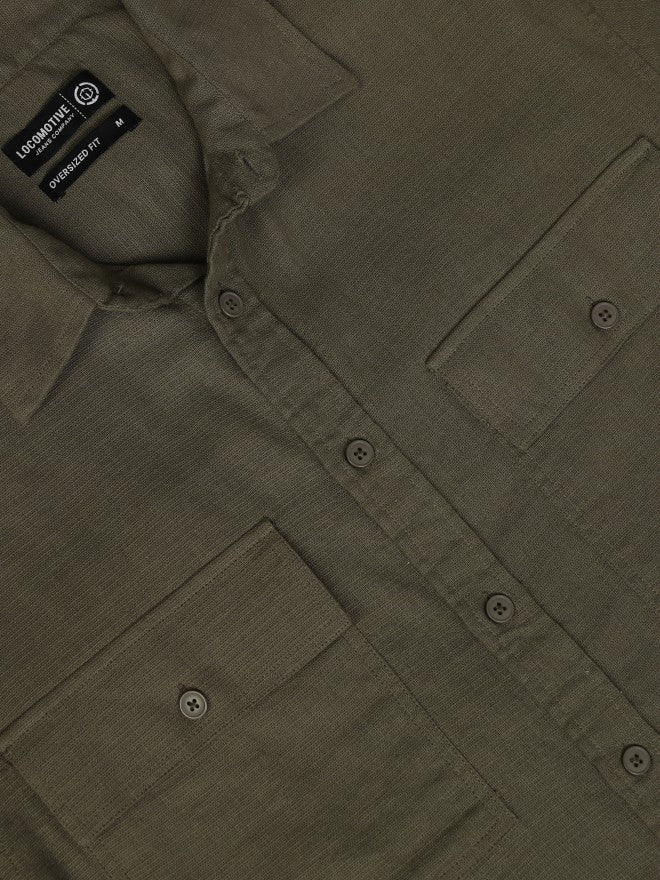 Locomotive Men Khaki Solid Oversized Fit Casual Shirt - Khaki - Image 7