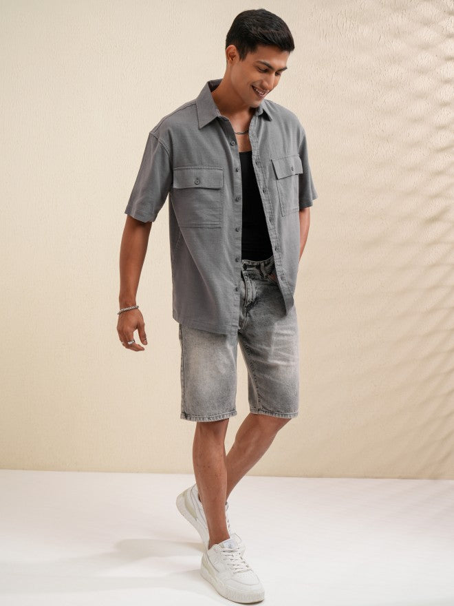 Locomotive Men Grey Solid Oversized Fit Casual Shirt - Grey - Image 2