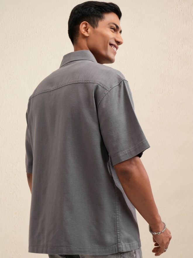 Locomotive Men Grey Solid Oversized Fit Casual Shirt - Grey - Image 3