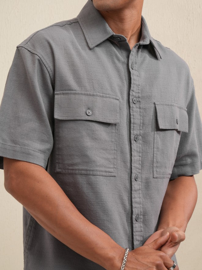 Locomotive Men Grey Solid Oversized Fit Casual Shirt - Grey - Image 5