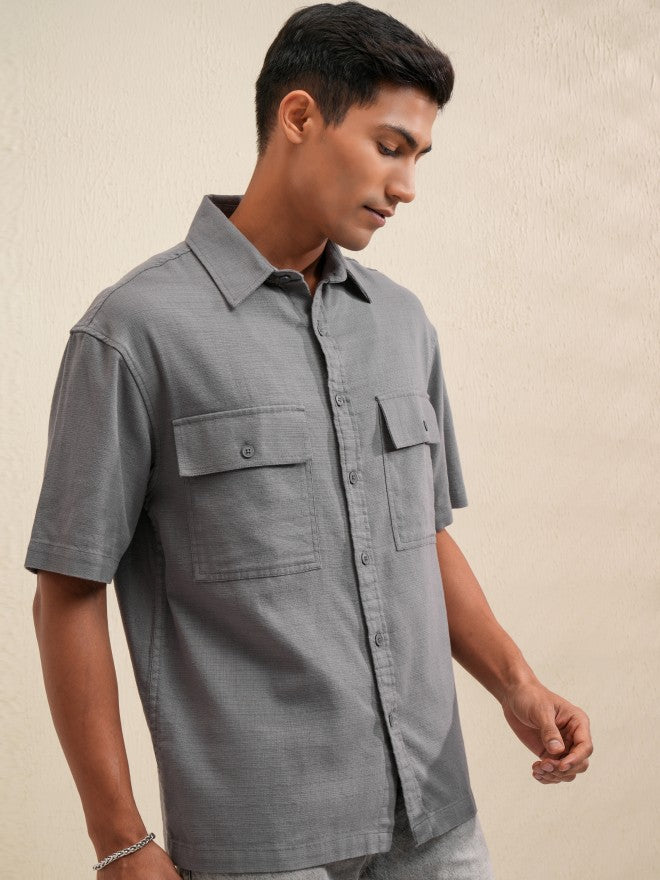 Locomotive Men Grey Solid Oversized Fit Casual Shirt - Grey - Image 6