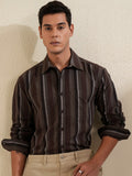 Locomotive Men Brown Striped Oversized Fit Casual Shirt - Brown - Image 1