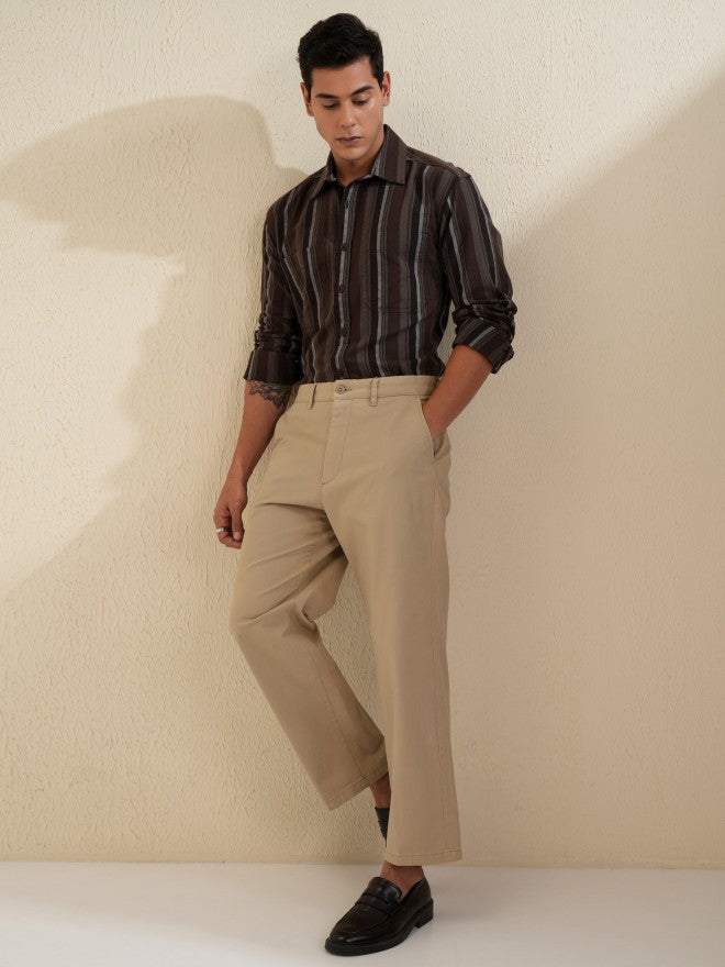 Locomotive Men Brown Striped Oversized Fit Casual Shirt - Brown - Image 2