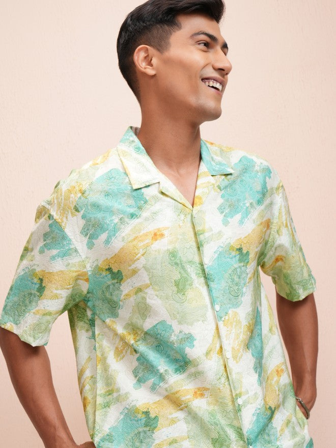 Locomotive Men Yellow Printed Oversized Fit Casual Shirt - Yellow - Image 1