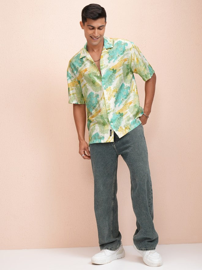 Locomotive Men Yellow Printed Oversized Fit Casual Shirt - Yellow - Image 2