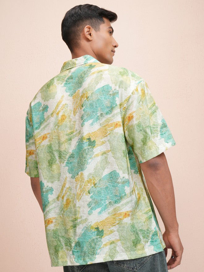 Locomotive Men Yellow Printed Oversized Fit Casual Shirt - Yellow - Image 3