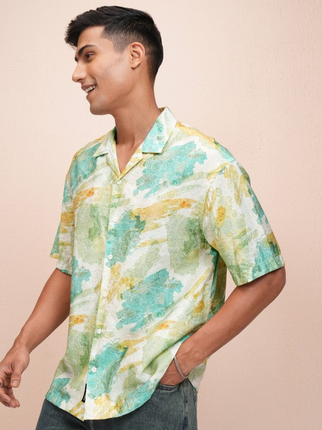 Locomotive Men Yellow Printed Oversized Fit Casual Shirt - Yellow - Image 4