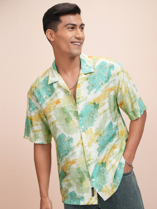 Locomotive Men Yellow Printed Oversized Fit Casual Shirt - Yellow - Image 6