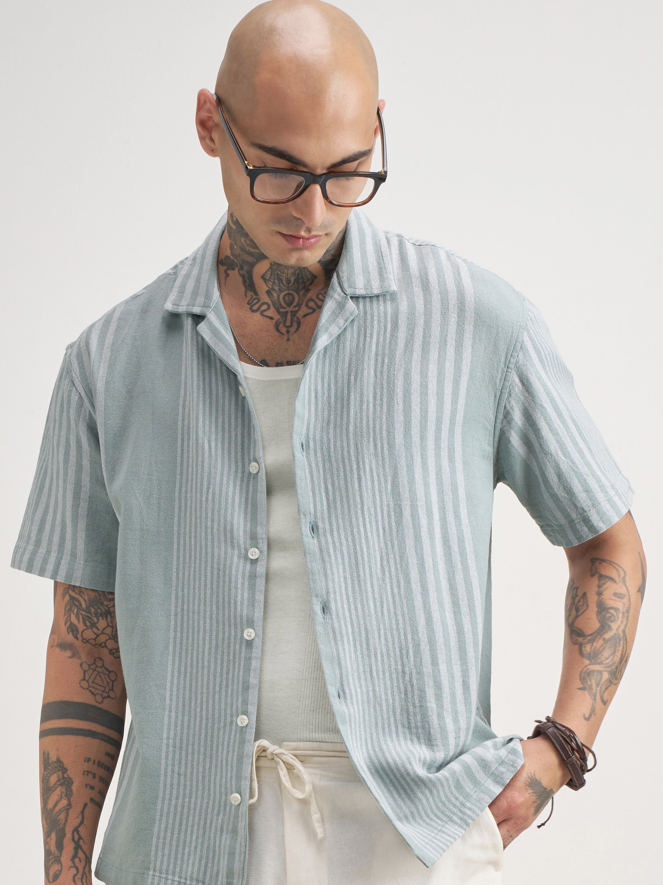 Locomotive Men Blue Striped Oversized Fit Casual Shirt - Blue - Image 1