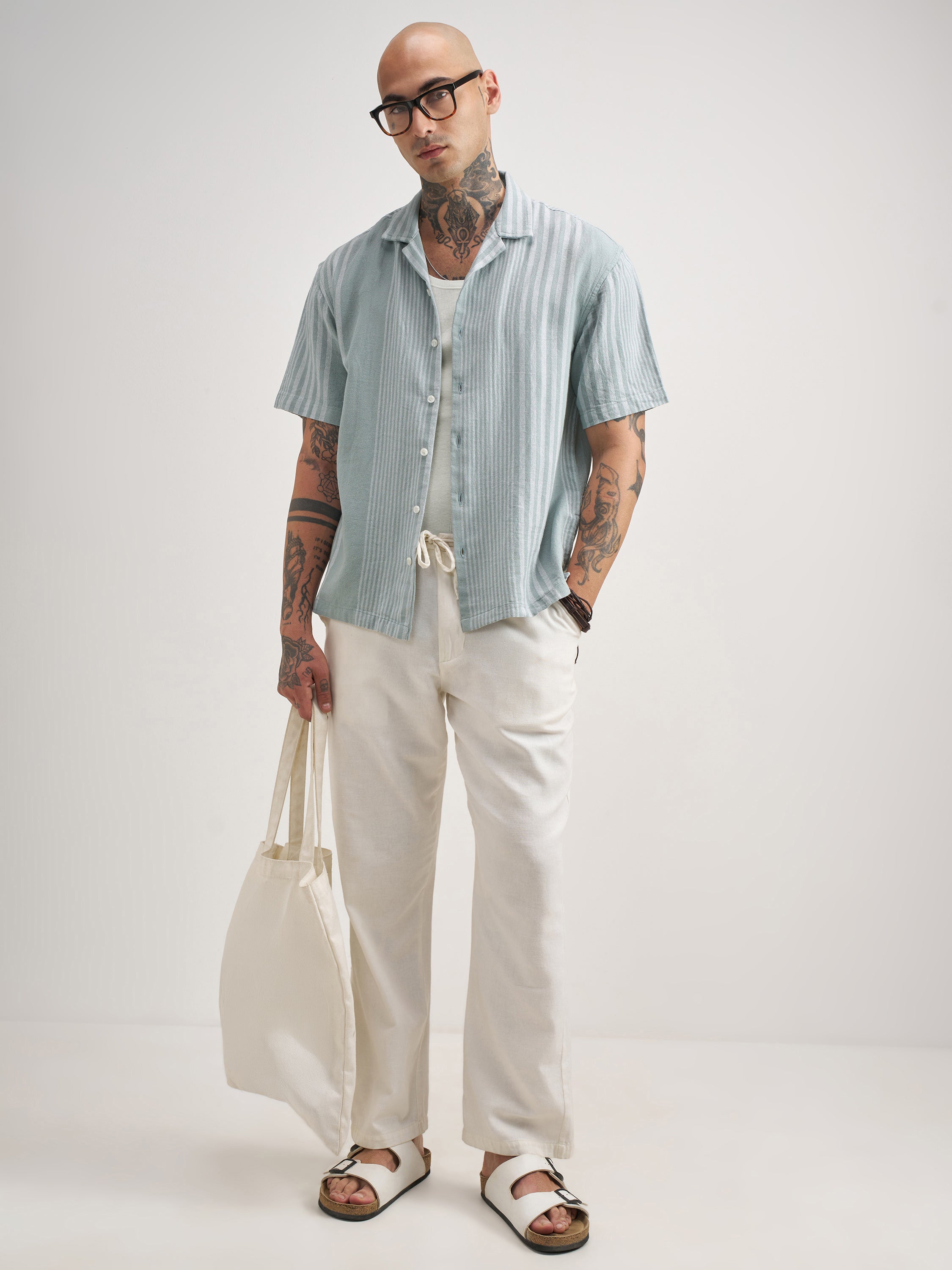 Locomotive Men Blue Striped Oversized Fit Casual Shirt - Blue - Image 2