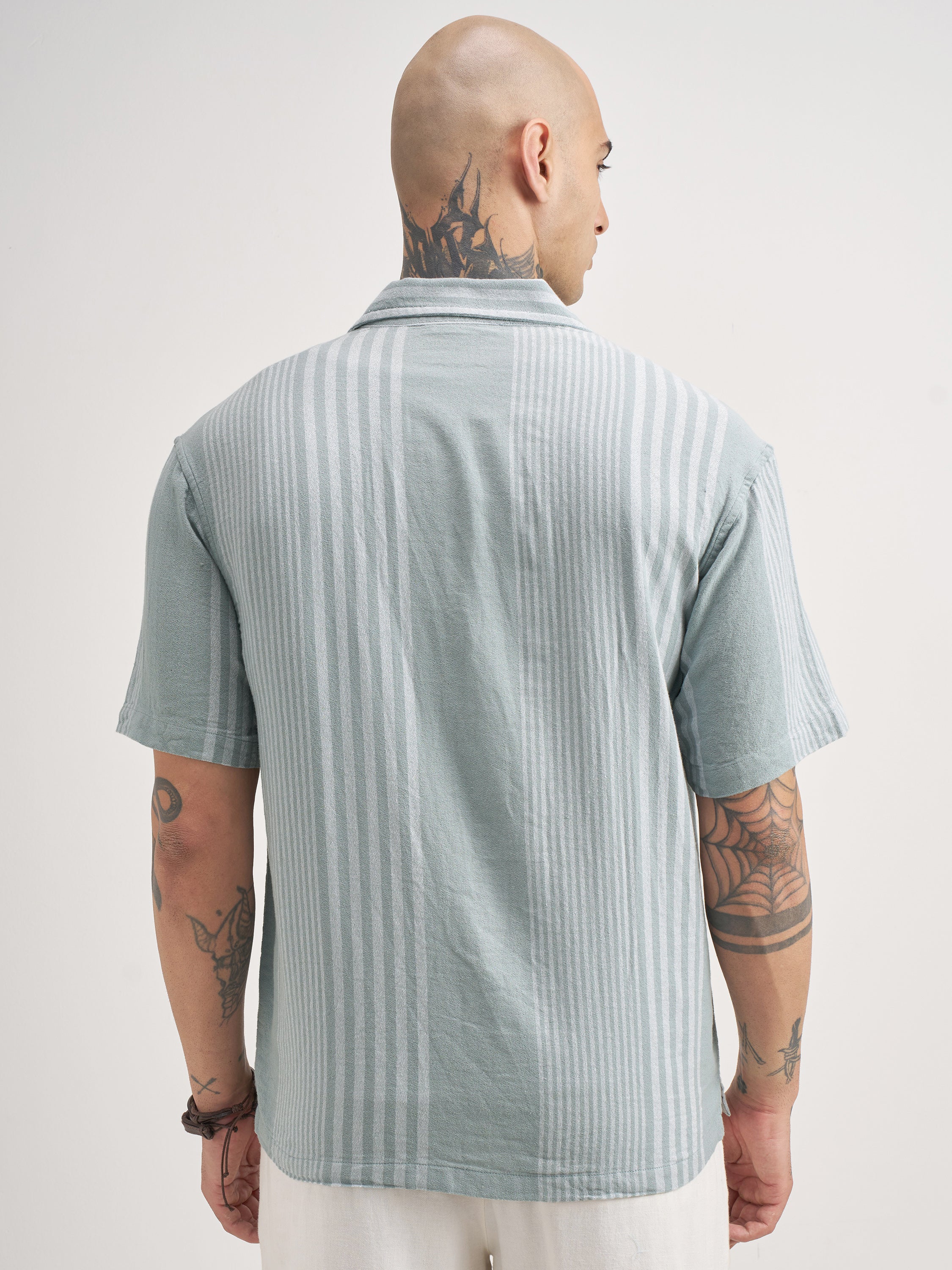 Locomotive Men Blue Striped Oversized Fit Casual Shirt - Blue - Image 3